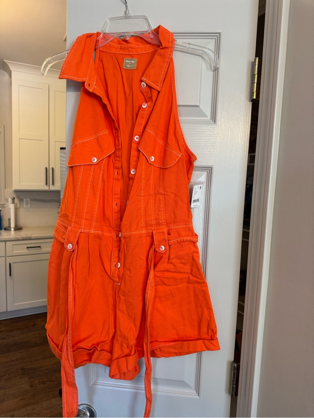 Free People Bright Orange Sleeveless Utility Romper